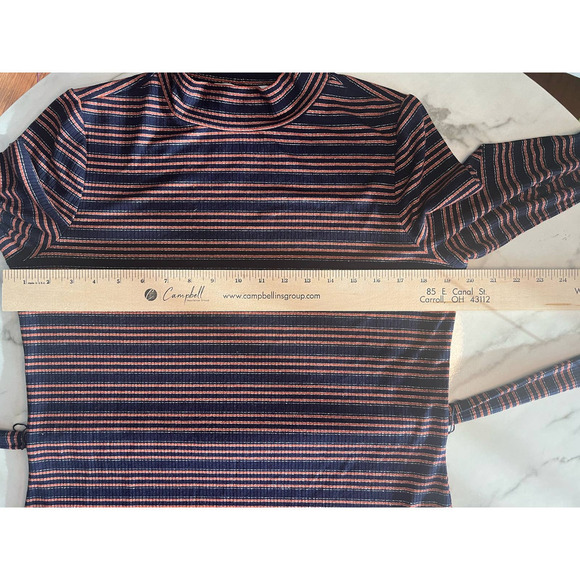3/$27 Loft Mock Neck Striped Midi Dress in Multicolor, Long Sleeves, Medium - Picture 9 of 11